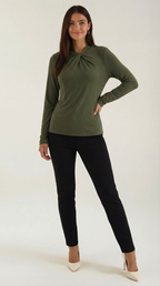 Knotted Mock Neck Blouse in Lightweight Fabric for Casual or Office Wear