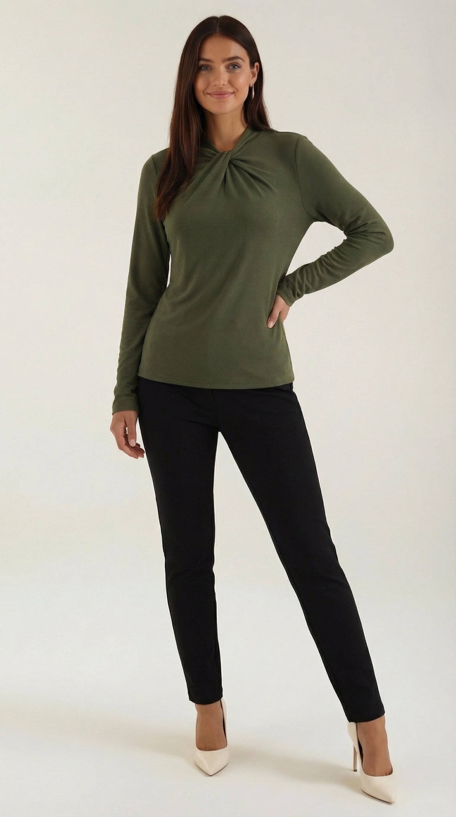 Knotted Mock Neck Blouse in Lightweight Fabric for Casual or Office Wear