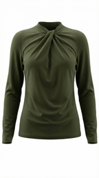 Knotted Mock Neck Blouse in Lightweight Fabric for Casual or Office Wear