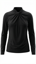Knotted Mock Neck Blouse in Lightweight Fabric for Casual or Office Wear