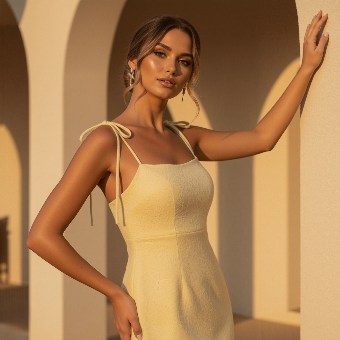 Lemon Floral Jacquard Maxi Dress for Women - Elegant Summer Wear