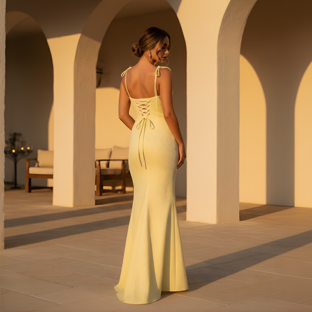 Lemon Floral Jacquard Maxi Dress for Women - Elegant Summer Wear