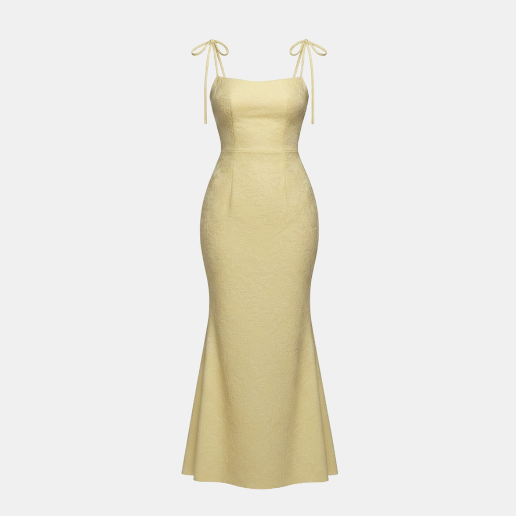 Lemon Floral Jacquard Maxi Dress for Women - Elegant Summer Wear