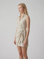 Linen Blend Sleeveless Wrap Mini Dress for Women - Casual Summer Fashion