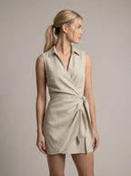Linen Blend Sleeveless Wrap Mini Dress for Women - Casual Summer Fashion