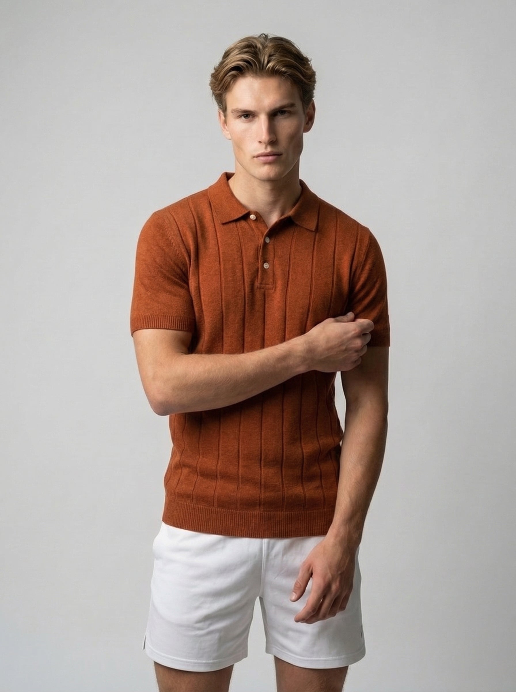 Linen Cotton Knit Polo Shirt for Men - Casual Summer Wear, Short Sleeve