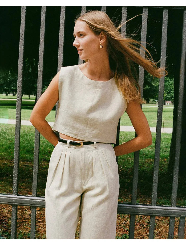 Linen Crop Top for Women - Clean Design, Casual Style, Everyday Wear