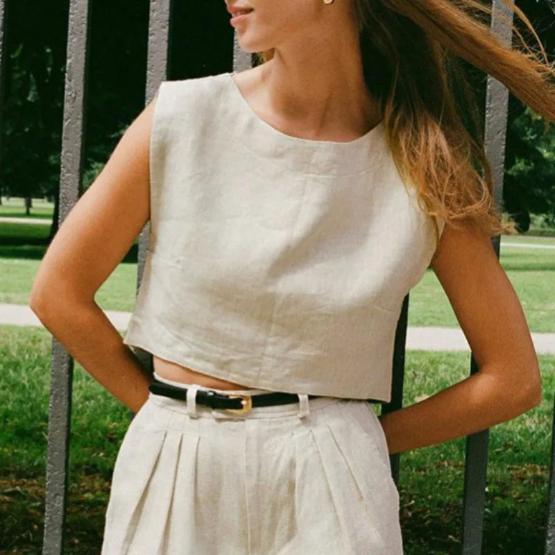 Linen Crop Top for Women - Clean Design, Casual Style, Everyday Wear
