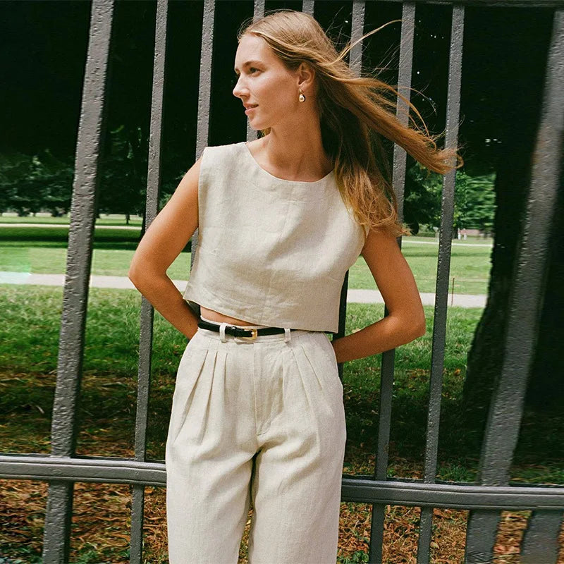 Linen Crop Top for Women - Clean Design, Casual Style, Everyday Wear