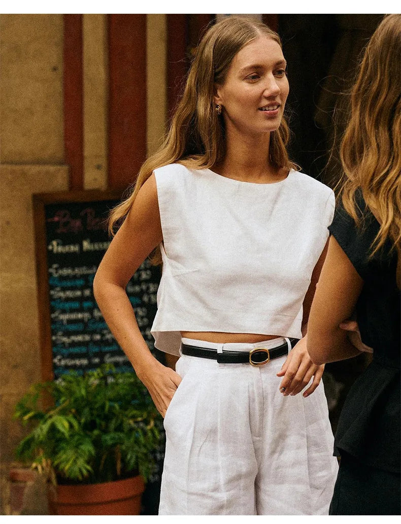 Linen Crop Top for Women - Clean Design, Casual Style, Everyday Wear