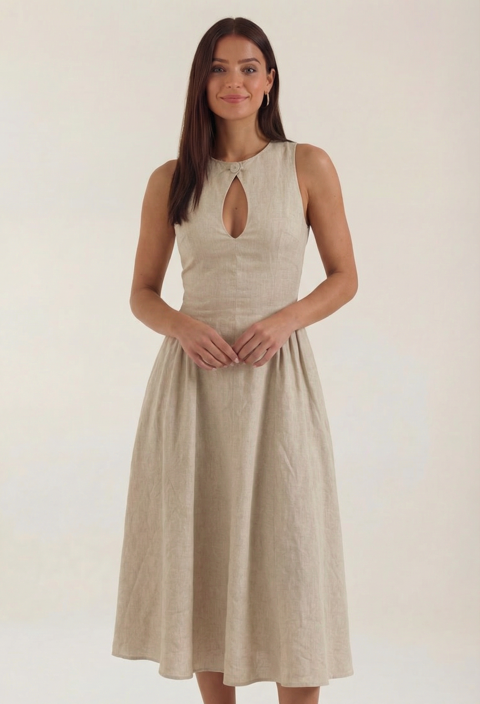 Linen Cutout Dress for Women - Casual Summer Style with Sleeveless Design - Perfect for Outdoor Events and Gatherings