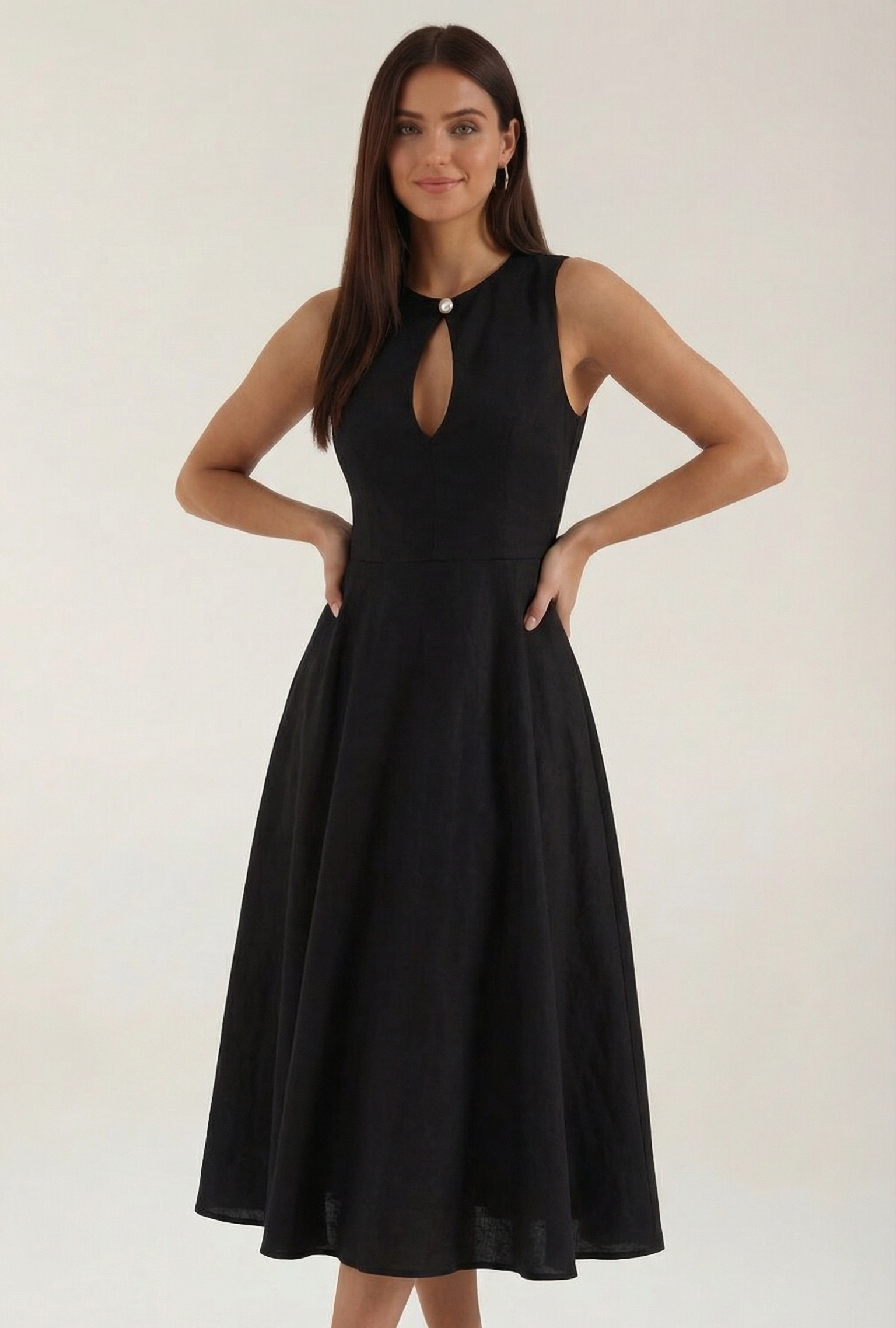 Linen Cutout Dress for Women - Casual Summer Style with Sleeveless Design - Perfect for Outdoor Events and Gatherings