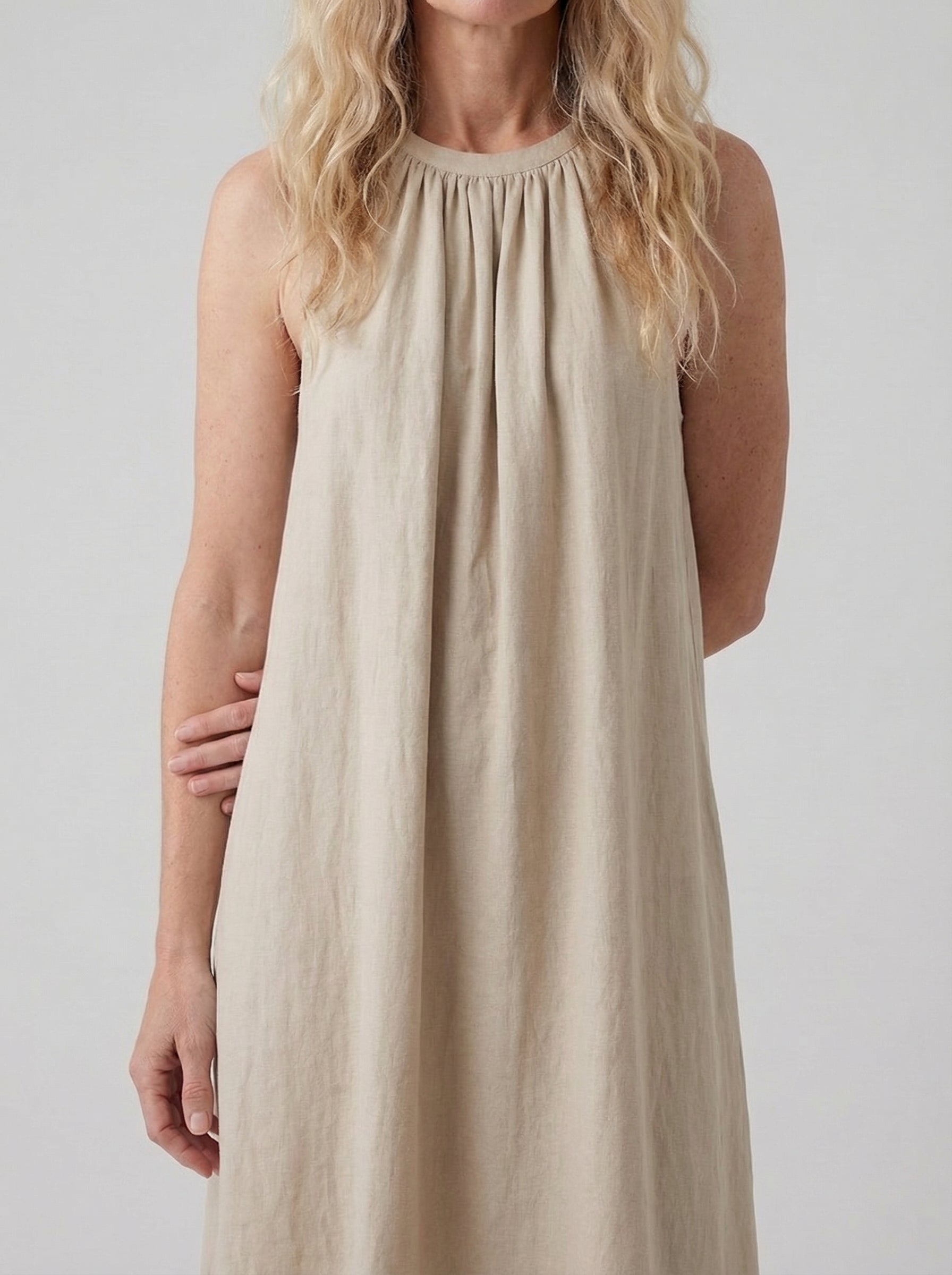 Linen Halter Neck Maxi Dress for Women - Loose Fit Summer Casual Wear