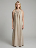 Linen Halter Neck Maxi Dress for Women - Loose Fit Summer Casual Wear