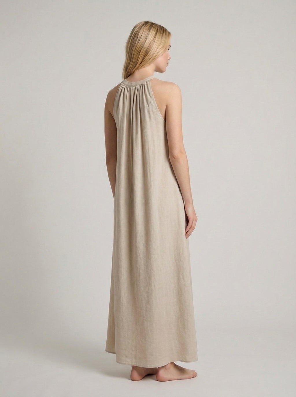 Linen Halter Neck Maxi Dress for Women - Loose Fit Summer Casual Wear