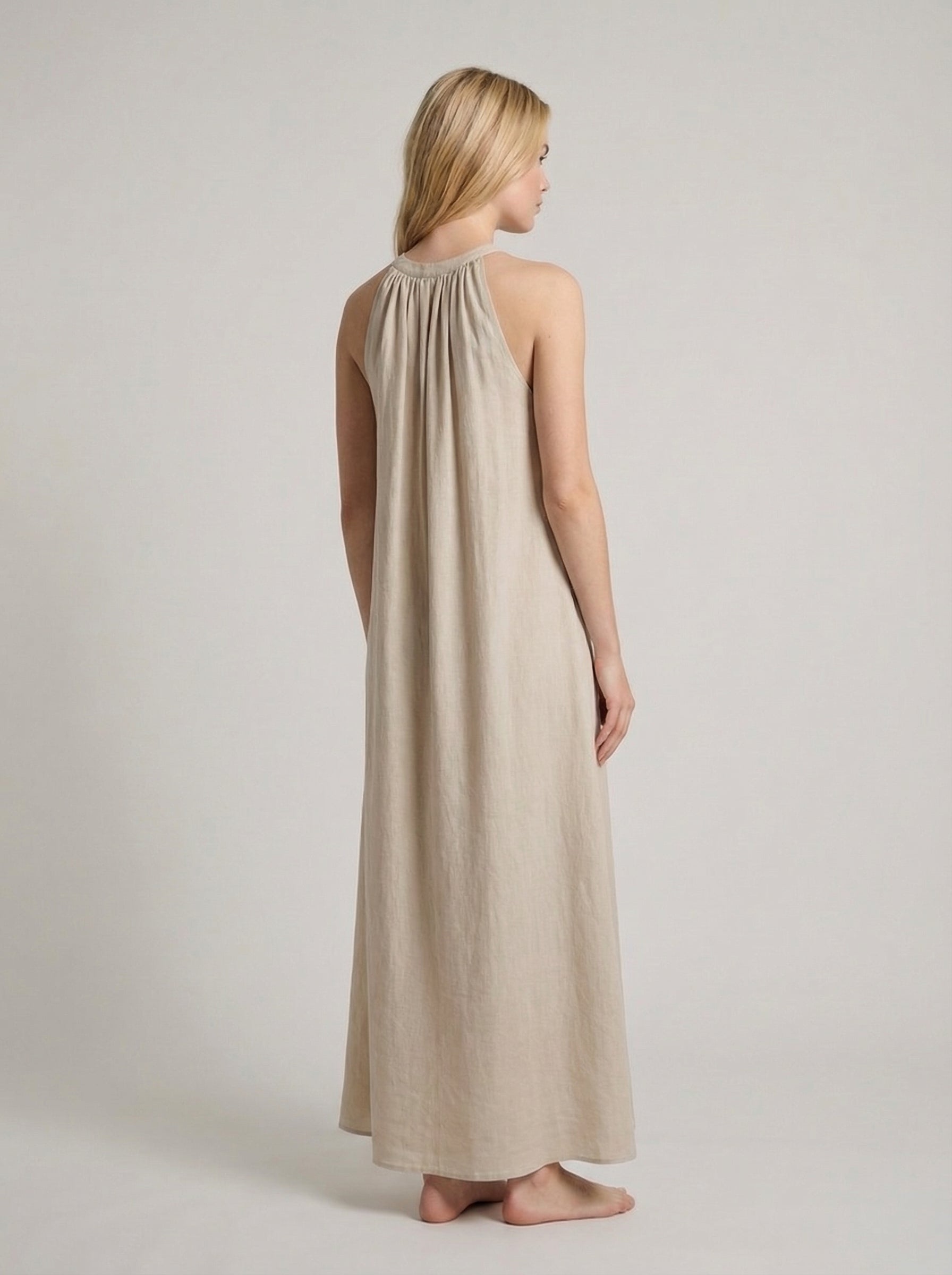 Linen Halter Neck Maxi Dress for Women - Loose Fit Summer Casual Wear