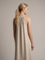 Linen Halter Neck Maxi Dress for Women - Loose Fit Summer Casual Wear