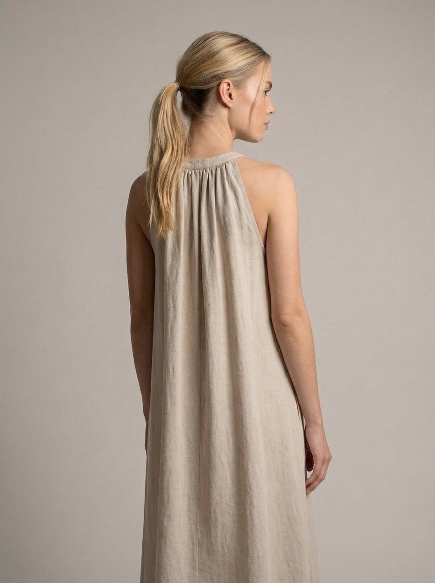 Linen Halter Neck Maxi Dress for Women - Loose Fit Summer Casual Wear