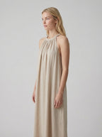 Linen Halter Neck Maxi Dress for Women - Loose Fit Summer Casual Wear