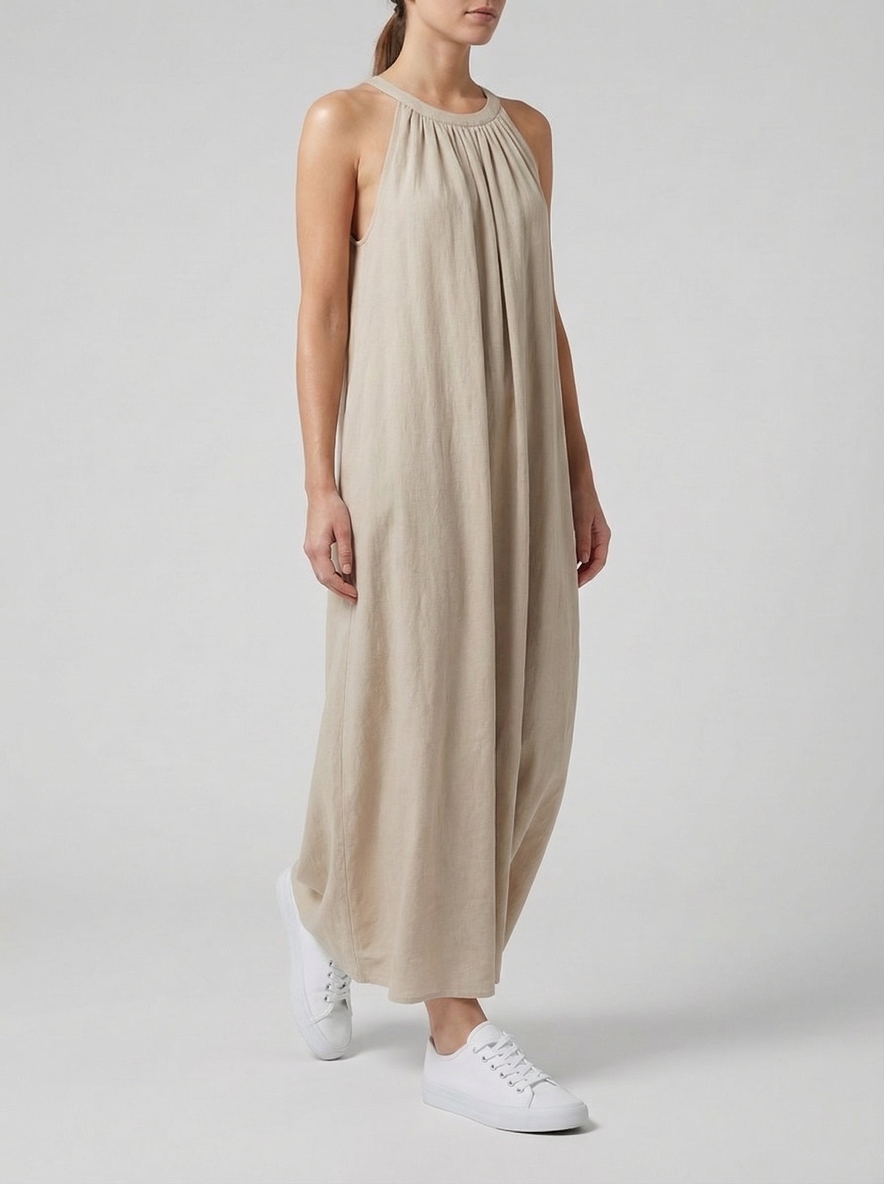 Linen Halter Neck Maxi Dress for Women - Loose Fit Summer Casual Wear