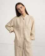 Linen Madeline Collar Jacket Shirt for Women - Casual Summer Wear