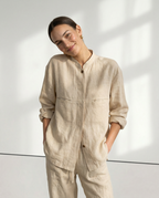 Linen Madeline Collar Jacket Shirt for Women - Casual Summer Wear