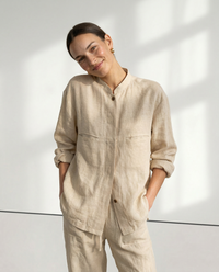 Linen Madeline Collar Jacket Shirt for Women - Casual Summer Wear