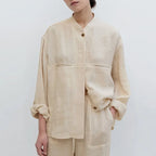 Linen Madeline Collar Jacket Shirt for Women - Casual Summer Wear