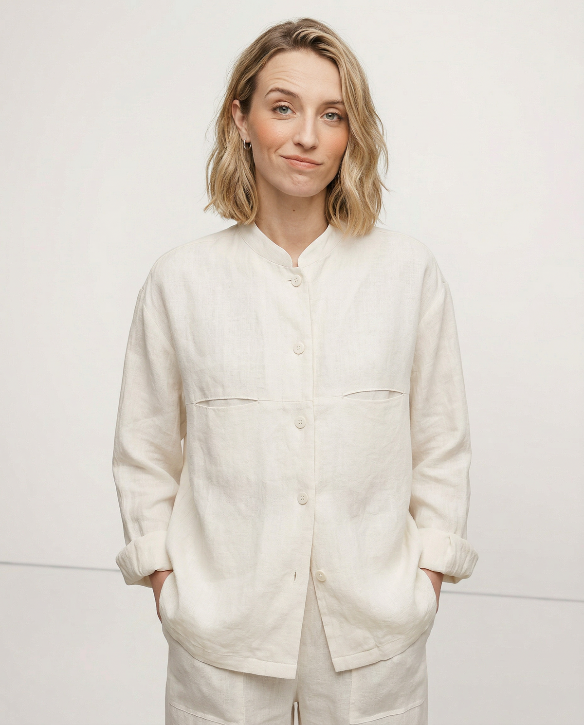 Linen Madeline Collar Jacket Shirt for Women - Casual Summer Wear