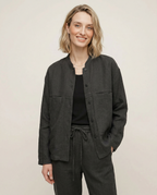 Linen Madeline Collar Jacket Shirt for Women - Casual Summer Wear