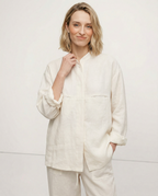 Linen Madeline Collar Jacket Shirt for Women - Casual Summer Wear