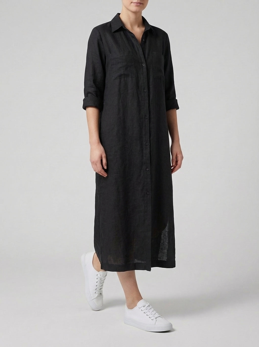 Linen Maxi Shirt Dress for Women with Button Front Design - Casual Summer Wear