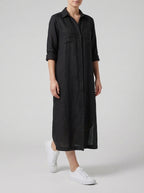 Linen Maxi Shirt Dress for Women with Button Front Design - Casual Summer Wear
