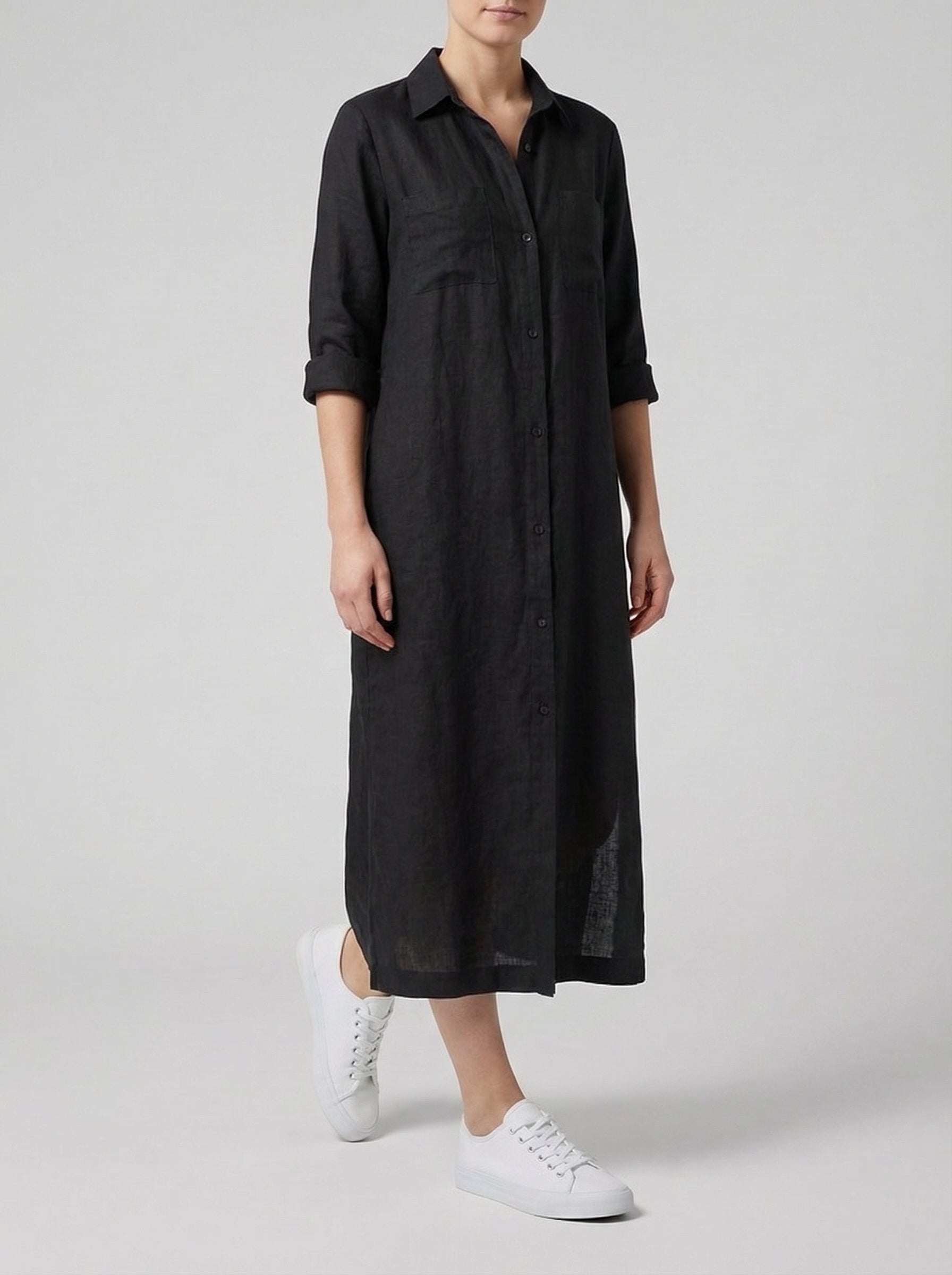 Linen Maxi Shirt Dress for Women with Button Front Design - Casual Summer Wear