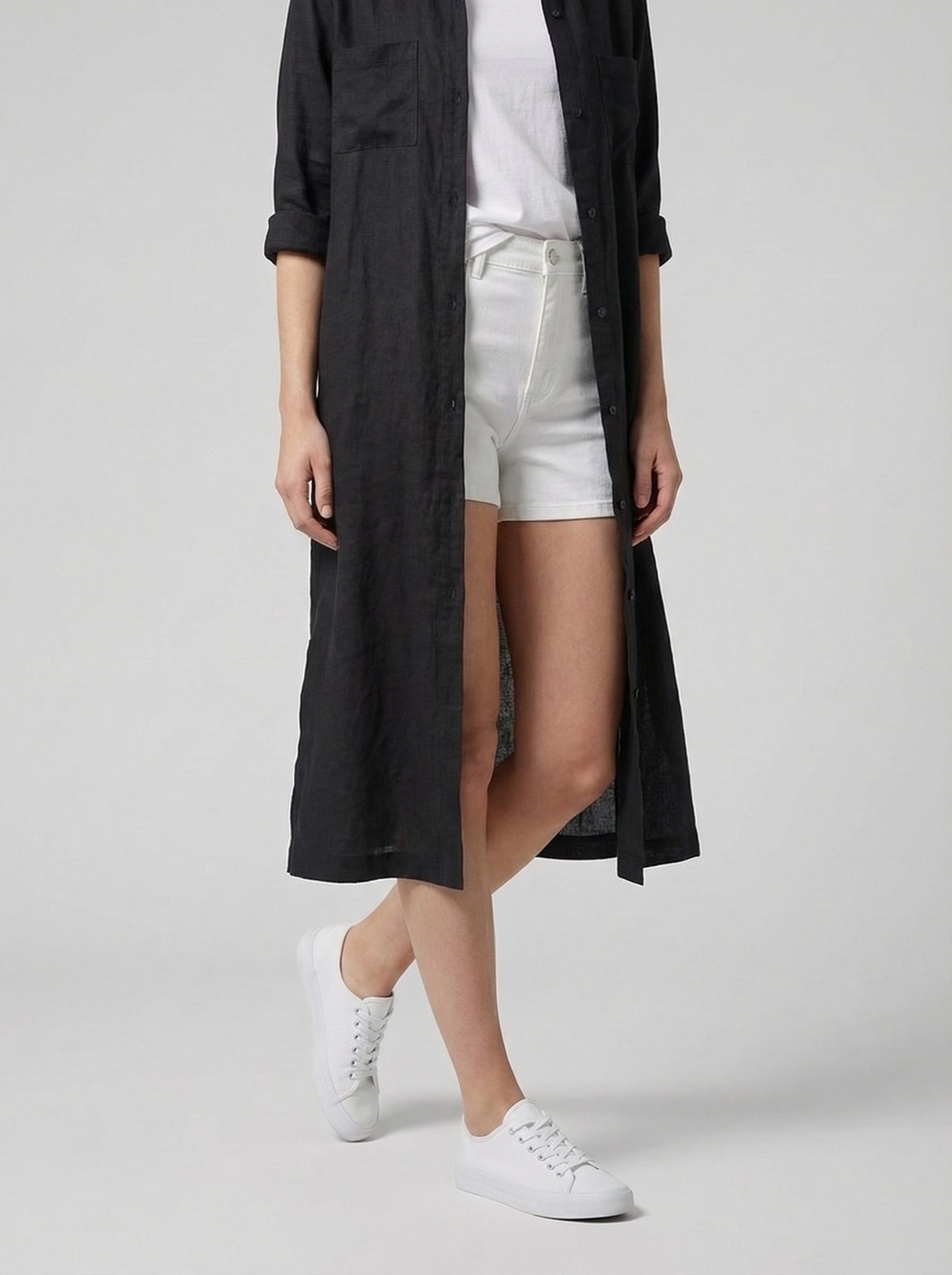 Linen Maxi Shirt Dress for Women with Button Front Design - Casual Summer Wear