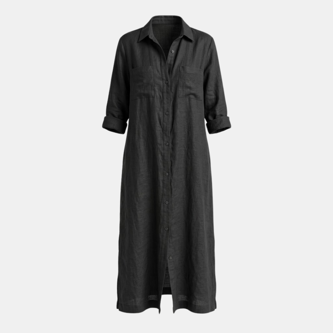 Linen Maxi Shirt Dress for Women with Button Front Design - Casual Summer Wear