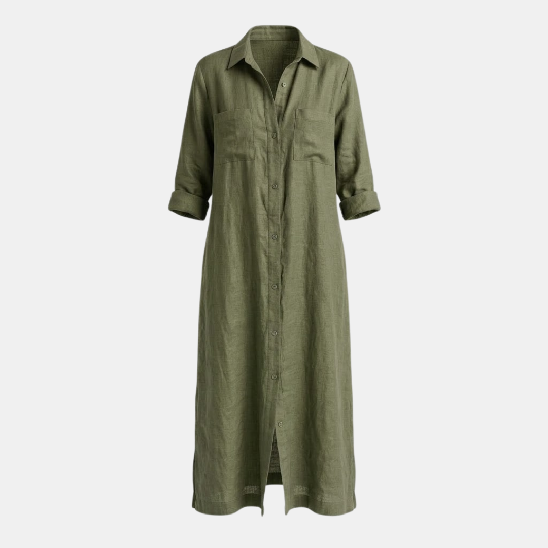 Linen Maxi Shirt Dress for Women with Button Front Design - Casual Summer Wear