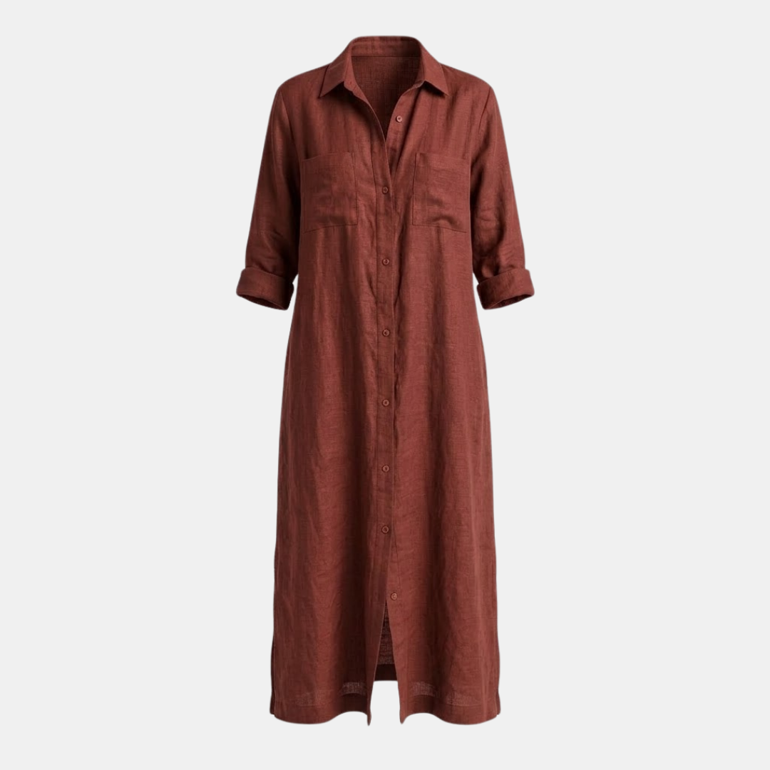 Linen Maxi Shirt Dress for Women with Button Front Design - Casual Summer Wear