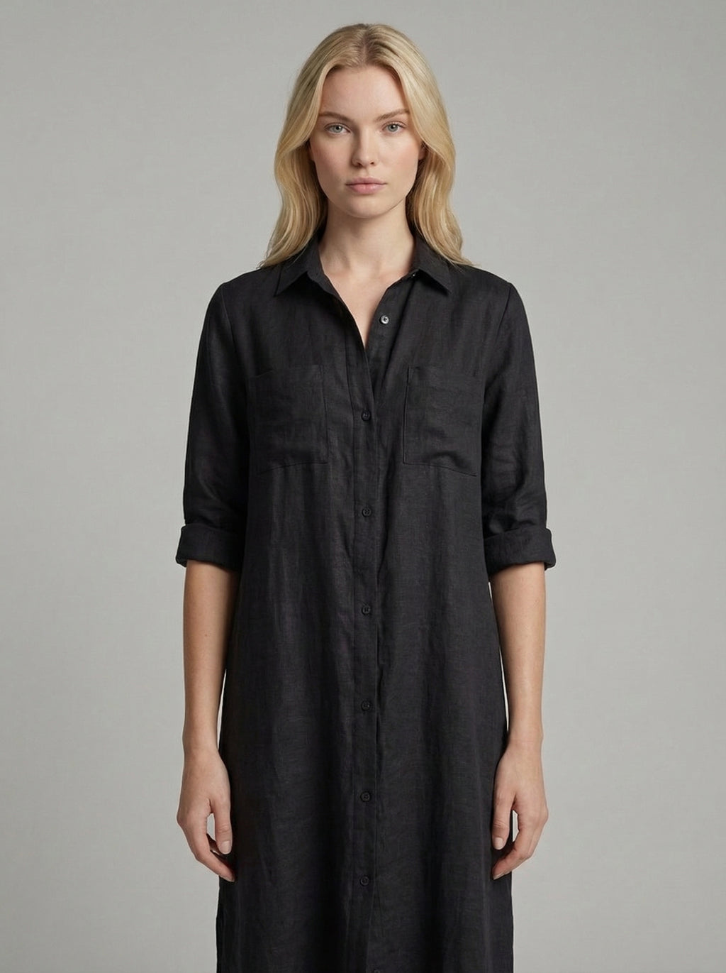 Linen Maxi Shirt Dress for Women with Button Front Design - Casual Summer Wear