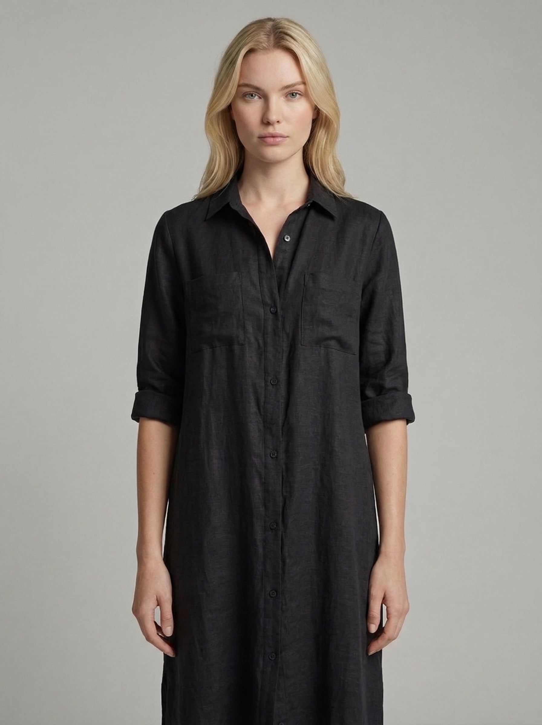 Linen Maxi Shirt Dress for Women with Button Front Design - Casual Summer Wear