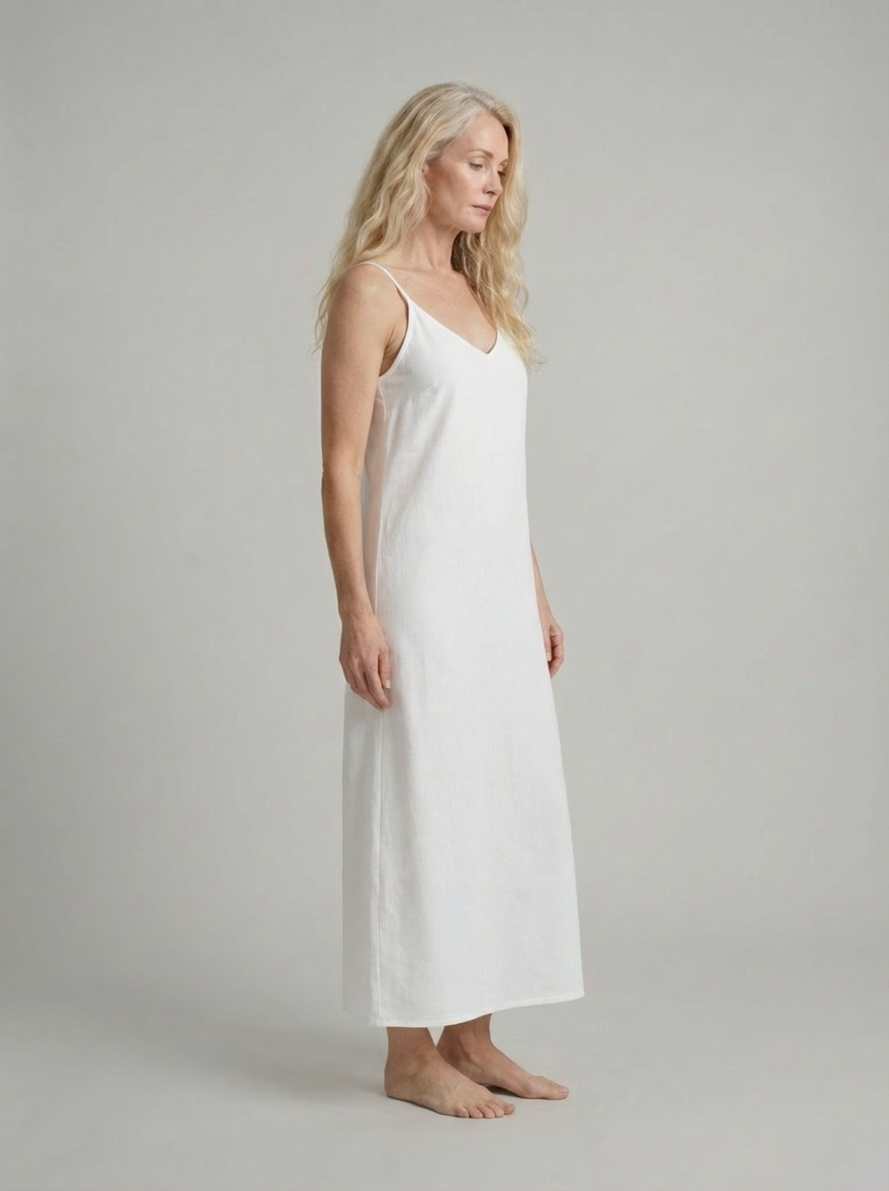 Linen Midi Slip Dress for Women - Summer Casual Wear, Lightweight and Comfortable