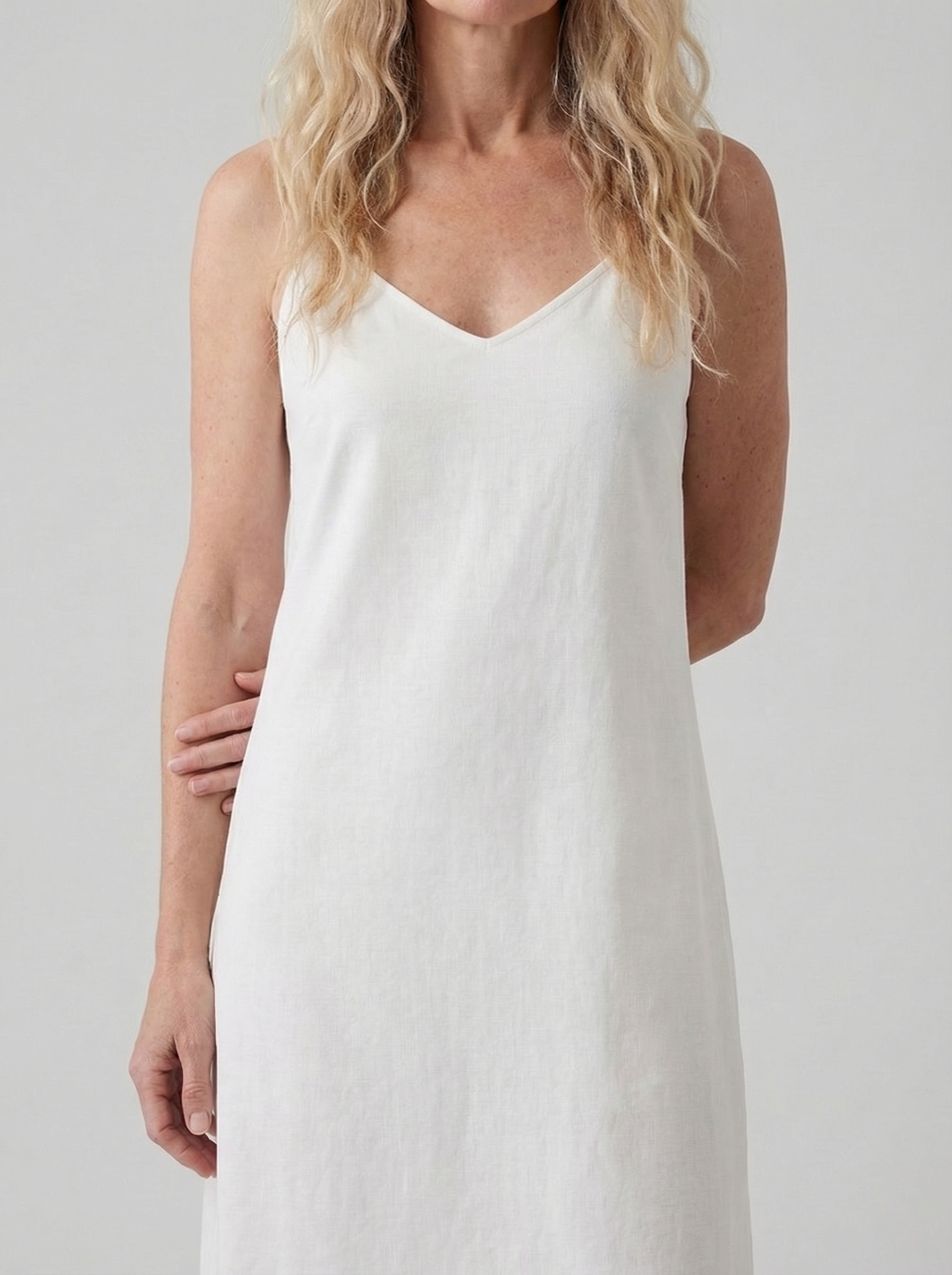 Linen Midi Slip Dress for Women - Summer Casual Wear, Lightweight and Comfortable