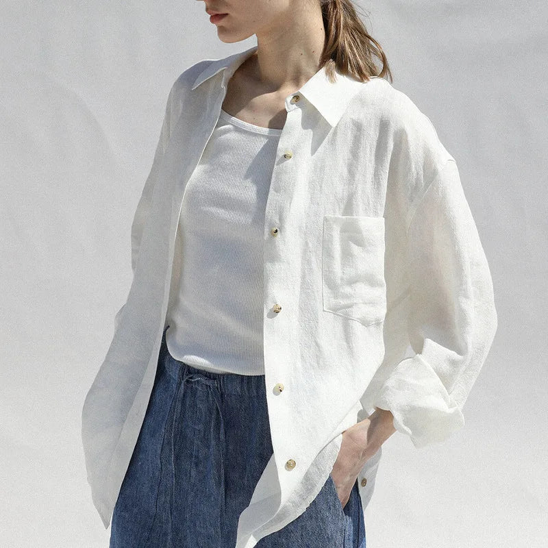Linen Oversized Blouse for Women - Casual Chic Top for Everyday Wear