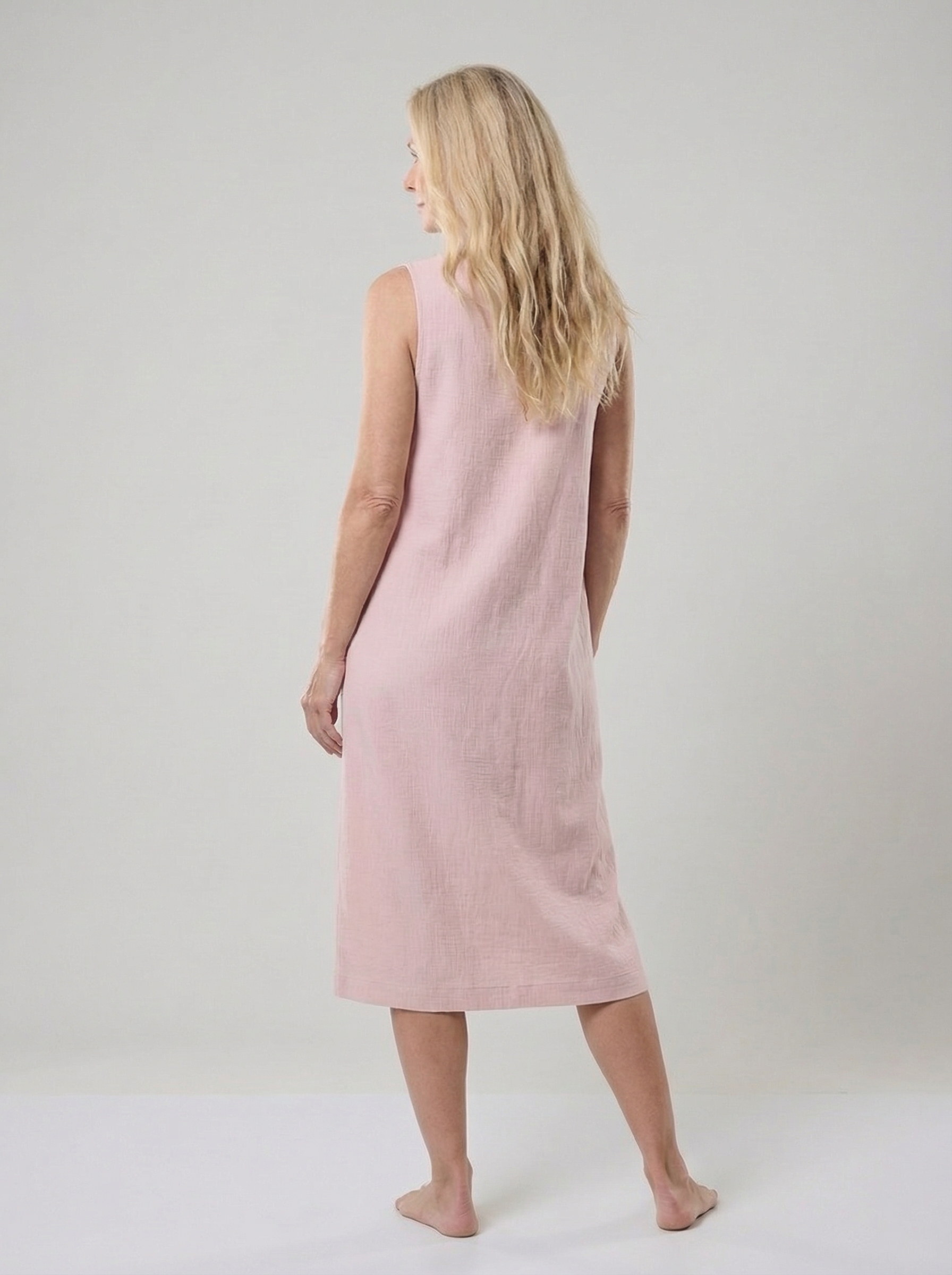 Linen Sleeveless Midi Dress for Women with Pockets - Minimalist Style