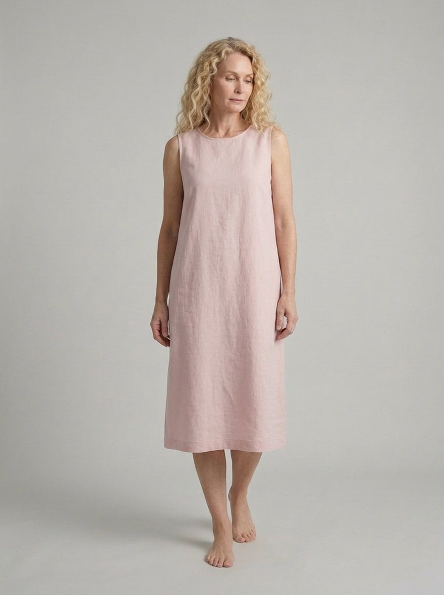 Linen Sleeveless Midi Dress for Women with Pockets - Minimalist Style