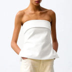 Linen Strapless Tube Crop Top for Women - Summer Casual Wear