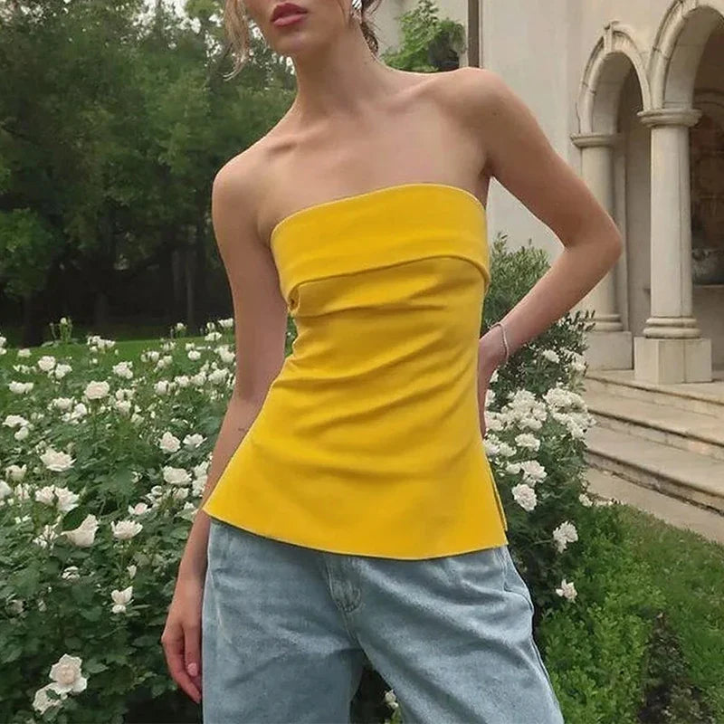 Linen Strapless Tube Crop Top for Women - Summer Casual Wear