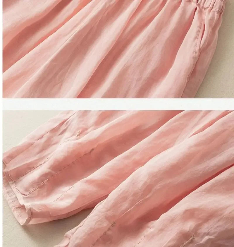 Linen Wide-Leg Pants for Women - Casual Summer Trousers in Lightweight Fabric