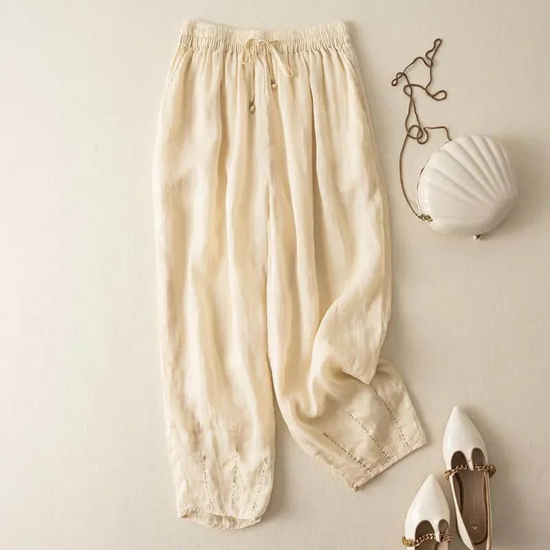Linen Wide-Leg Pants for Women - Casual Summer Trousers in Lightweight Fabric