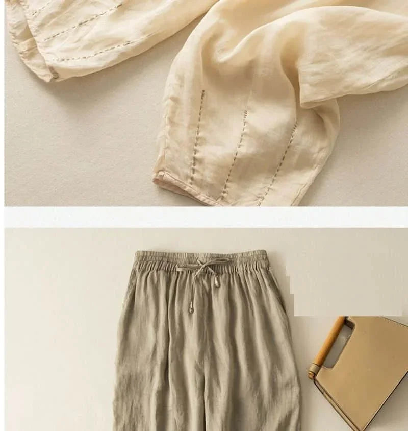 Linen Wide-Leg Pants for Women - Casual Summer Trousers in Lightweight Fabric